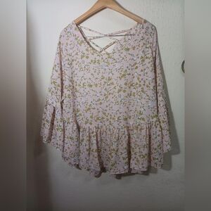 Entro Pink and Green Floral Blouse with Cross Back
